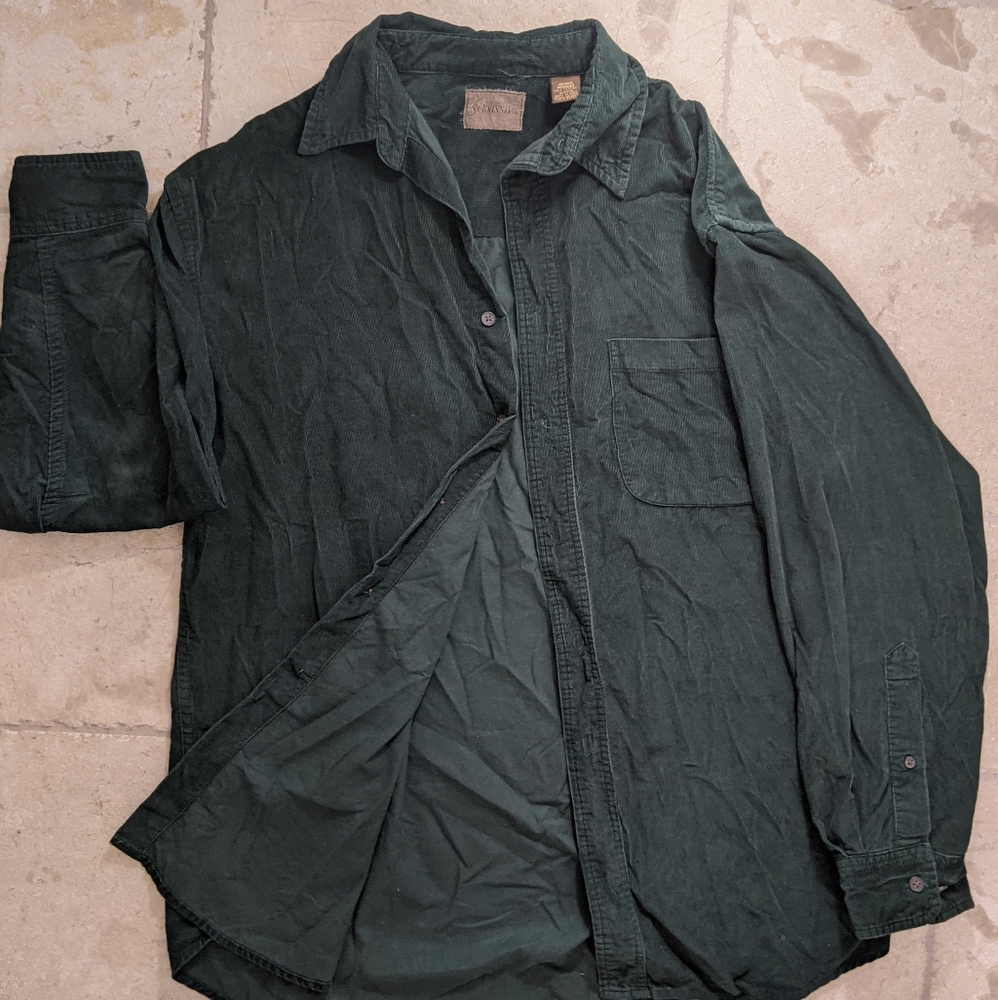 Vintage Oversized Forest Green Corduroy Button-Up